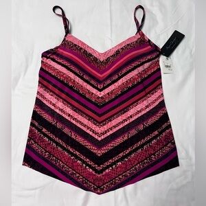 Aqua Green Pink Chevron Print Tankini Swim bikini Top Size S